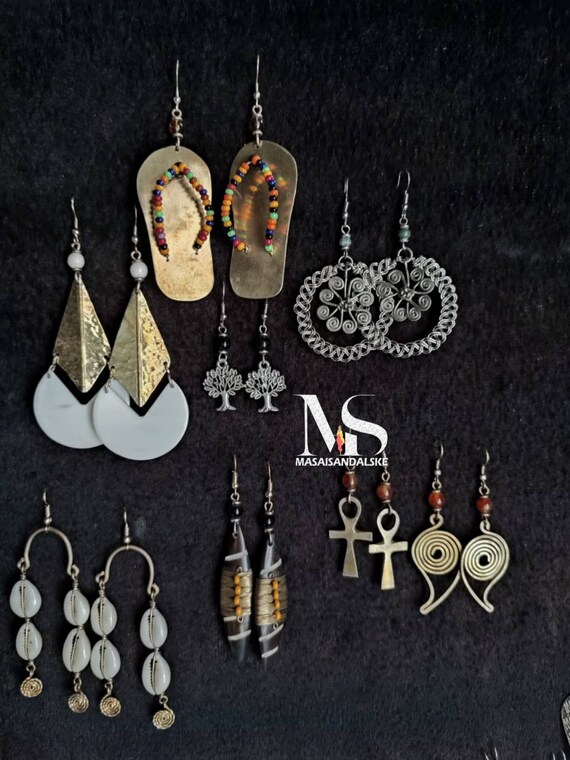 Brass earrings African brass jewelry Maasai earrings Women brass  earrings Silver earrings ,Xmas tree earrings