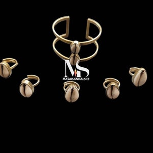 Cowrie Shell Brass Ring and Bracelet Set