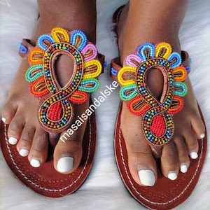 Maasai sandals, African sandals, Beaded sandal, Summer sandals, bohemian sandals, Gift for her, leather sandals
