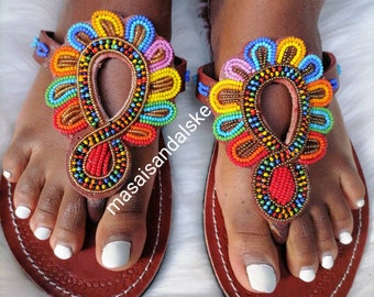 Maasai sandals, African sandals, Beaded sandal, Summer sandals, bohemian sandals, Gift for her, leather sandals
