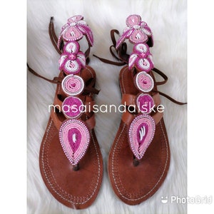 Pink Long Gladiator sandals , African Sandals , African leather sandals , Beaded sandals , Summer sandals , Women sandals , Gift for her