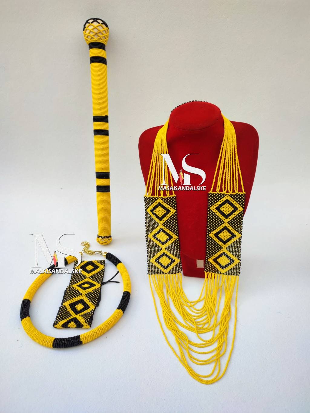 Maasai beaded necklace ,Zulu necklace, Matching set jewelry necklace ,African necklace, African jewelry , maasai rungu and headpiece.