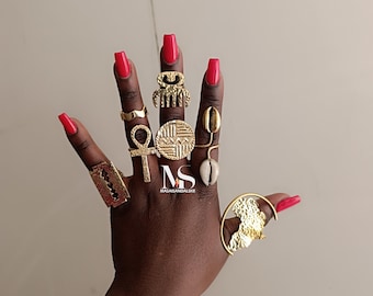 Adjustable Brass Rings Set, African Statement Jewelry