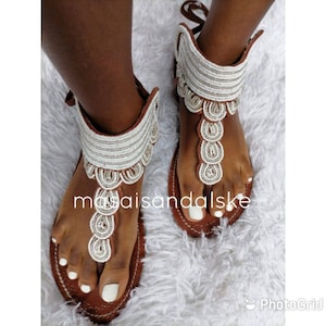 Maasai sandals , Gladiator sandals , Women sandals , African sandals , Leather beaded sandals , Gift for her , Summer sandals ,Kenyan sandal