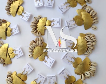 Brass Cowrie Shell Dangle Earrings, African Design