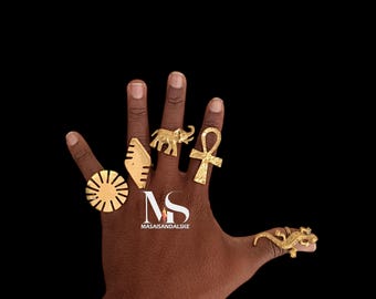 Adjustable Brass Rings Set, African Jewelry, Statement Rings