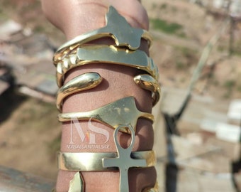 African Brass Ankh Bracelets, Unisex Jewelry Set of 6