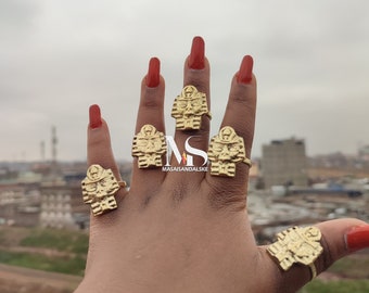 Set of 5 Adjustable Brass Egyptian Pharaoh Rings