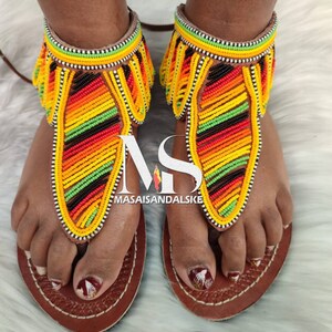 Handmade Leather Gladiator Sandals: African Beaded Maasai Style