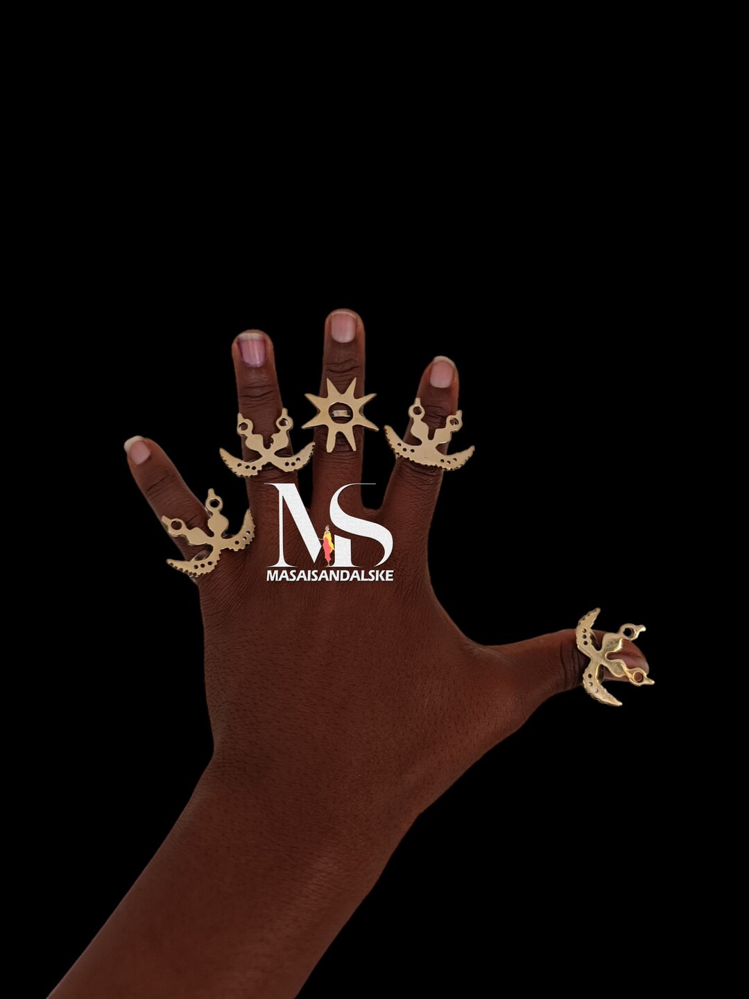 5 Adinkra Brass Rings, Adjustable Rings,brass Rings, African Rings