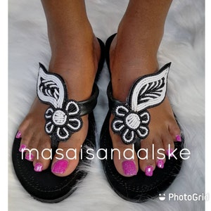 Black and white sandals , Maasai Sandals , African beaded sandals , Summer sandals , Leather Sandals , mother&#39;s day gift , women sandals