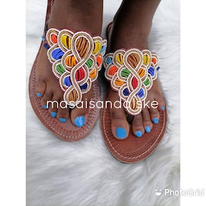 Maasai sandals , Flip flops sandals , Women sandals , Flat sandals , Summer sandals , African sandals , leather sandals , colorful sandals