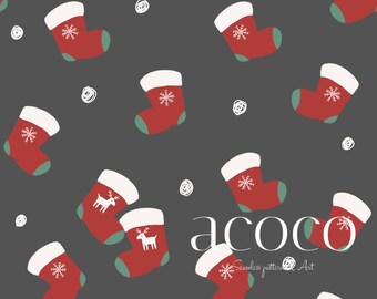 Christmas Red Socks Fabric Seamless Pattern, Surface Pattern, Digital Download 300 dpi, Holiday, Commercial License, Non-Exclusive, Grey