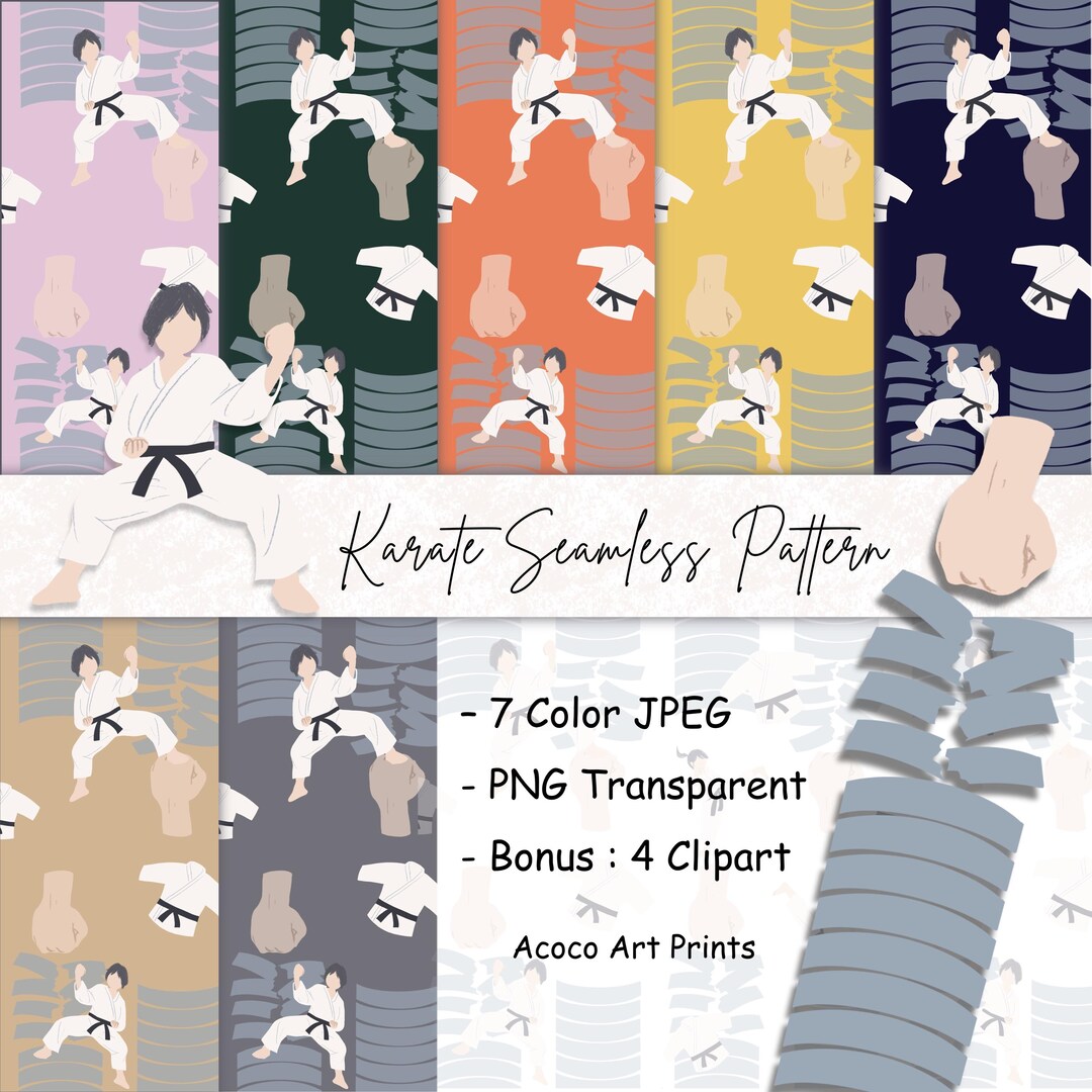 Karate Pattern Names Karate Seamless Pattern Bundle, Martial Arts Clipart Digital Download ...