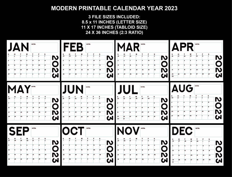 Modern Minimalistic 2023 Large Printable Calendar Wall Etsy