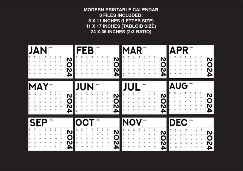 Modern Minimalistic 2024 Large Printable Calendar, Wall Calendar PDF ...