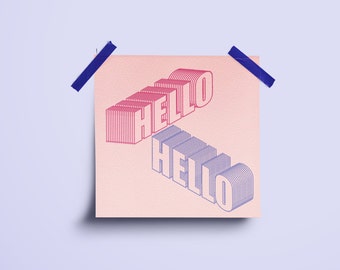 Pink Hello Art Print - 8 x 8 inches bedroom wall art