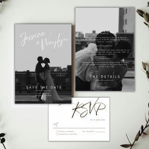 Editable Minimalist B&W Wedding Invitation Template Bundle, Modern Invite Suite, RSVP Cards, Elegant Printable Details Set, Instant Download