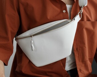 white leather waist bag