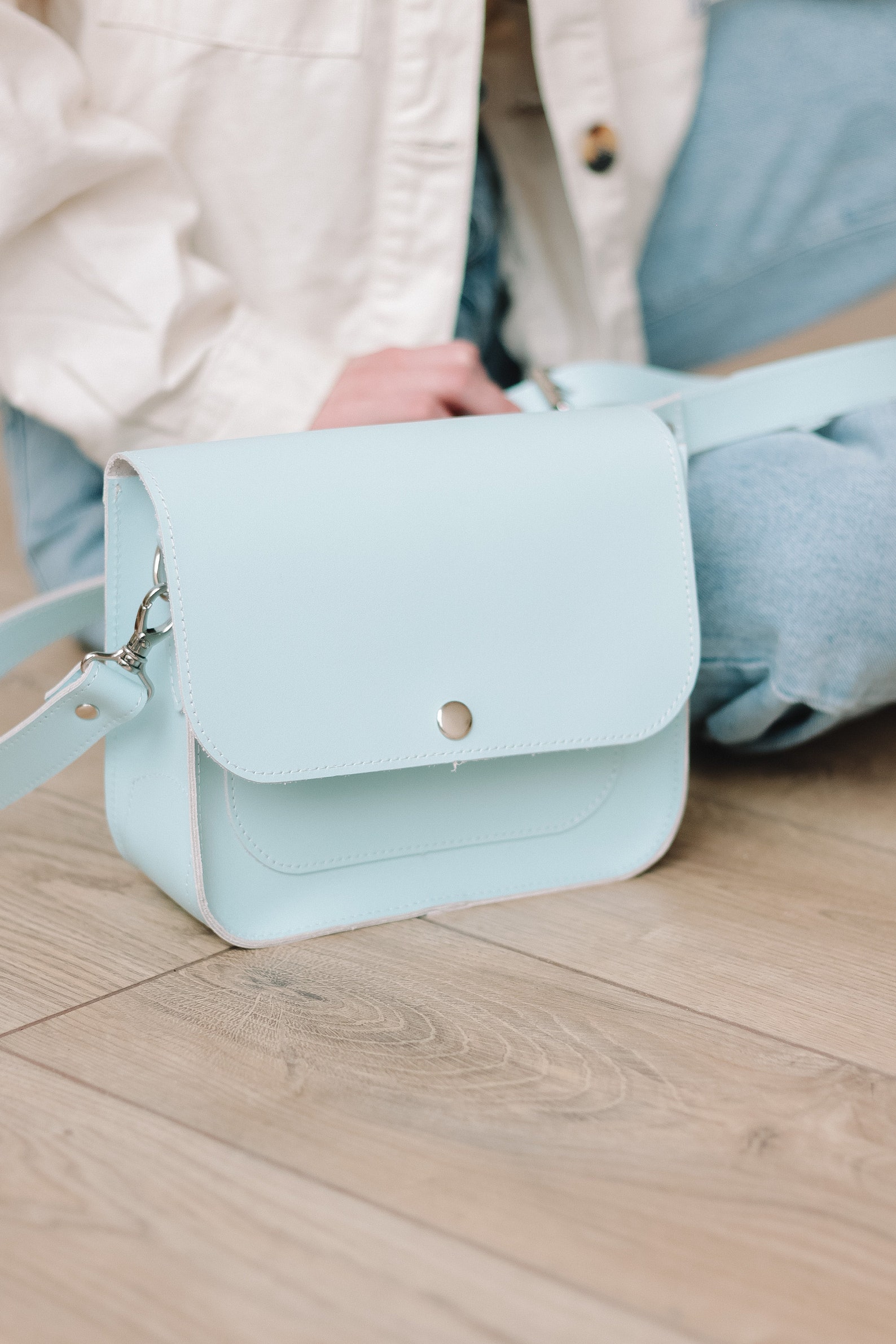 Mini Crossbody Bag Leather Light Blue Shoulder Bag Leather Etsy