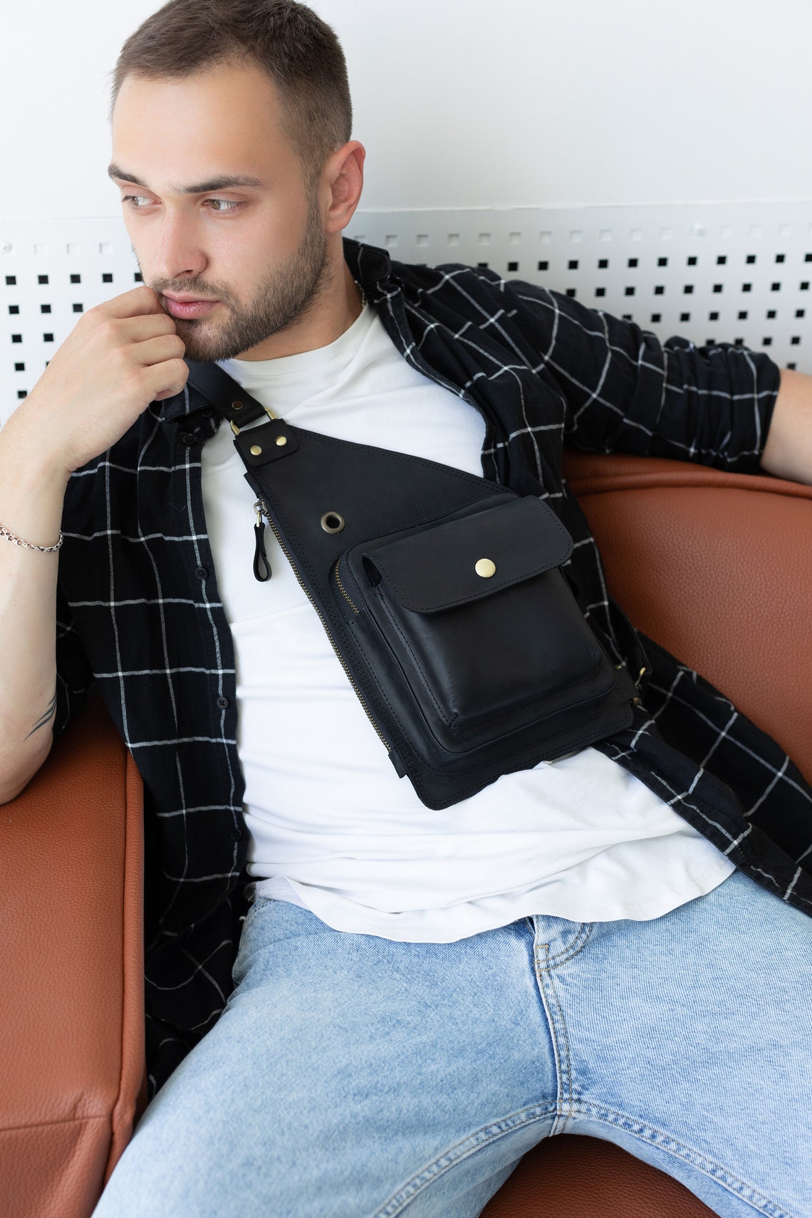 Crossbody Bag Leather Mens Bag Genuine Leather Bag Mens Etsy