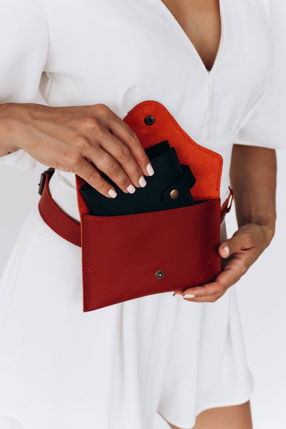 Womens Waist Bag Leather Red Hip Bag Monogrammed Small Bag Etsy