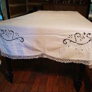 Extremely Rare Hand Embroidered Richelieu Lace Tablecloth