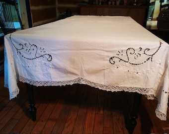 Extremely Rare Hand Embroidered Richelieu Lace Tablecloth
