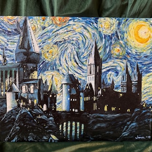 original oil painting - Starry Night Over Wizarding Castle
