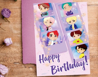 Cartão de feliz aniversário BTS, cartão kpop, bangtan, download digital,
