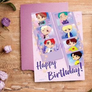 Tarjeta de feliz cumpleaños BTS, tarjeta kpop, bangtan, descarga digital,