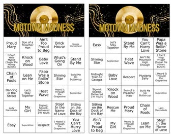 Jukebox Bingo, Music Bingo, Motown Madness, 50 Different Bingo Cards, Printable Games Spotify Link, Instructions,