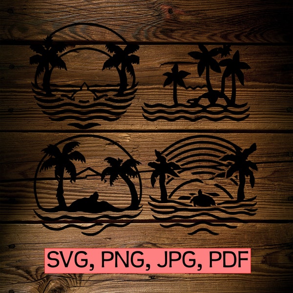 Sea Turtle palm tree bundle. Clip art. Physical small commercial license. svg, png, jpg, pdf