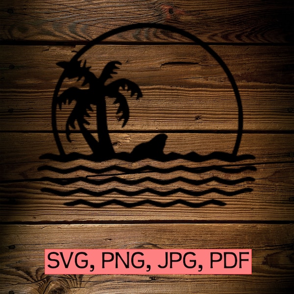 Tropical sunset above Palm Tree and Sea Turtle. Clip art. Physical small commercial license. svg, png, jpg, pdf