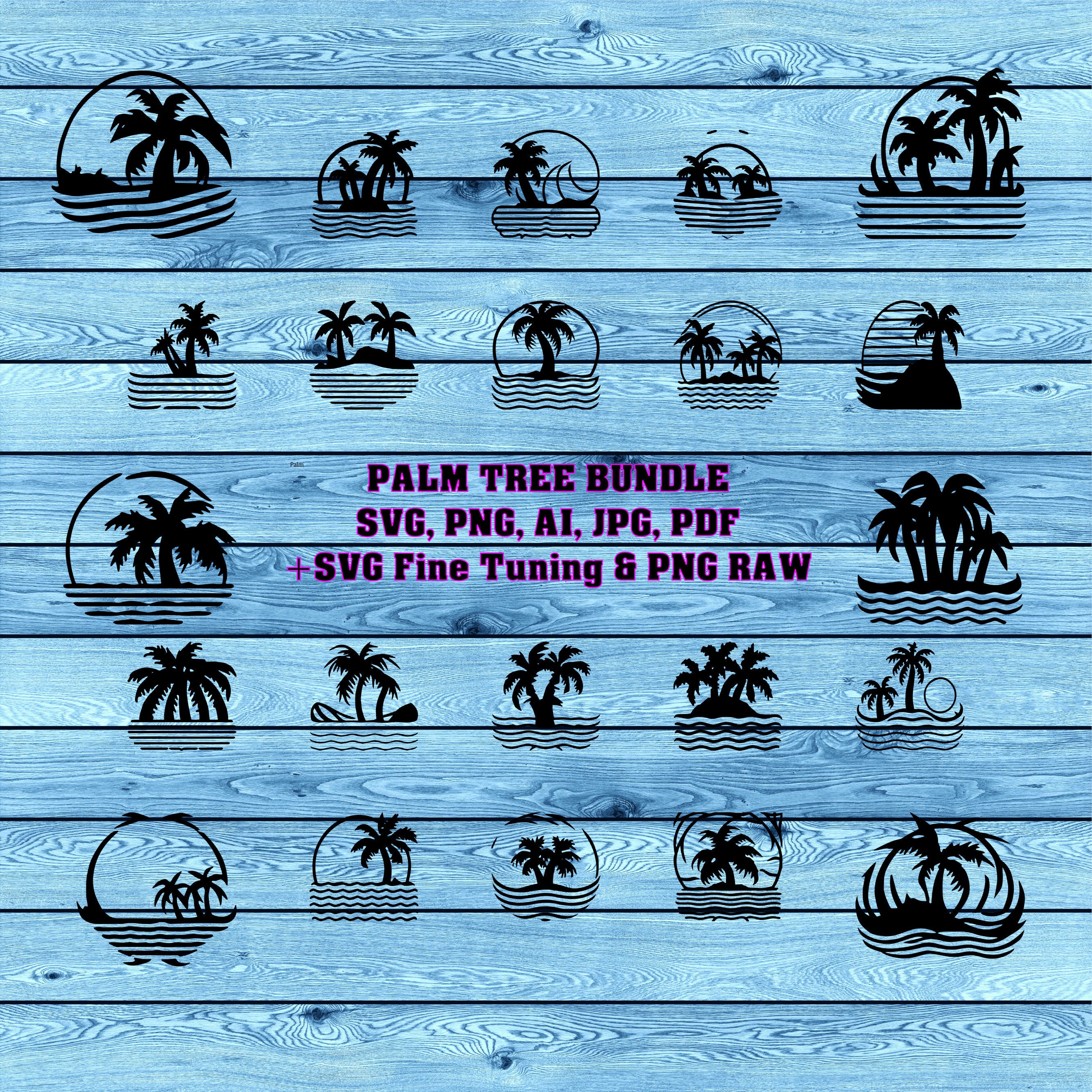 Tropical Palm Tree SVG Bundle. - Etsy