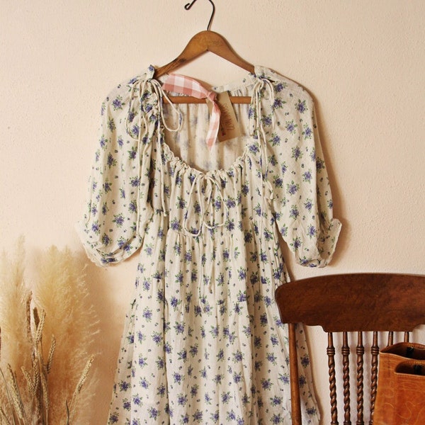 Natural Cotton French Floral Gauzy Spring & Summer Dress ~ Women's Small to Large