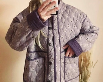 New Cottage Quilted Lavender Quilt Coat Jacket ~ Women&#39;s Size Small Medium Large and XL