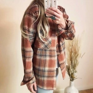 New Rust Plaid Comfortable Fall Button Front Shirt Jacket Vintage Inspired Flannel~ Women&#39;s Size Small Medium Large X-Large