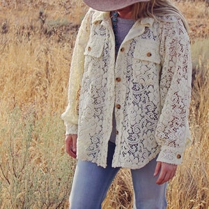 New Boho Lace Shirt Jacket Romantic 70&#39;s Vintage Inspired Western Shacket ~ Women&#39;s Size Small Medium Large XL