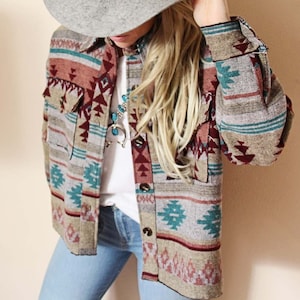 Bozeman Native Desert Boho Knit Vintage Inspired Shirt Jacket Coat ~ Women&#39;s Size Small Medium and Large
