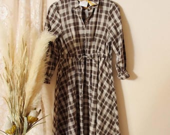 Engelse geruite 100% katoenen herfst- en winterjurk maxi ~ dames (small tot x large)