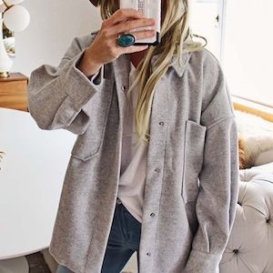 New Cozy Menswear Factory Vintage Inspired Heather Gray Shirt Jacket  Shacket ~ Women&#39;s Size Small Medium Large