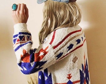 New Western Aztec Fall Yellowstone Vintage Native Inspired Cowichan Sweater Coat Jacket ~ Women's Size Small Medium Large and XL