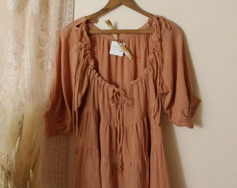 Natural Cotton French Autumn Gauzy Fall Dress ~ Women's Small to X Large