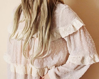 Nouveau chemisier bohème inspiré vintage en dentelle à pois des années 70 romantique ~ petite moyenne grande et très grande pour femme