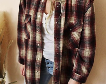 New Plaid Boyfriend's Cozy Barn Shirt Wool + Cotton Shacket Jacket ~ Women's Size Small Medium Large X-Large