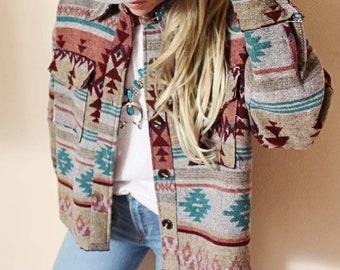 Bozeman Native Desert Boho Knit Vintage Inspired Shirt Jacket Coat ~ Women&#39;s Size Small Medium and Large