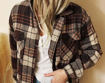 New Cozy Fall Flannel Plaid Comfortable Fall Button Front Shirt Vintage Inspired ~ Women's Size Small Medium Large X-Large