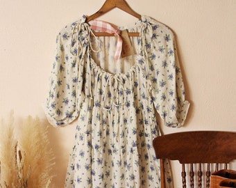 Natural Cotton French Floral Gauzy Spring & Summer Dress ~ Women's Small to Large