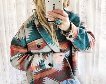 Bozeman Native Rust Boho Knit Vintage Inspired Shirt Jacket Coat ~ Women&#39;s Size Small Medium and Large